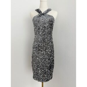 Grace Karin Silver Sequin Halter Mini Dress Cocktail Holiday Party Glam NWT (S)